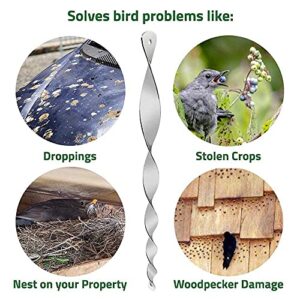 De-Bird Bundle Includes: Bird Scare Rods 12 Pk & Reflective Scare Tape 125ft roll - Keep Away Pigeon & Woodpeckers from Your Garden