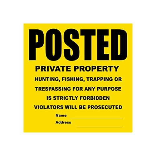 WristCo Posted Sign Yellow Private Property for outdoors - 11" x 11" 100 per Pack weatherproof tear-resistant Tyvek high visibility for warning no trespassing hunting fishing trapping