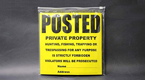 WristCo Posted Sign Yellow Private Property for outdoors - 11" x 11" 100 per Pack weatherproof tear-resistant Tyvek high visibility for warning no trespassing hunting fishing trapping