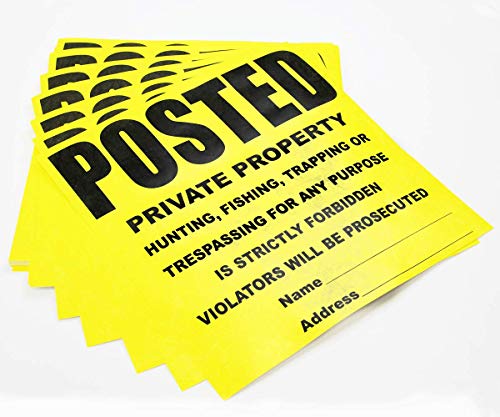 WristCo Posted Sign Yellow Private Property for outdoors - 11" x 11" 100 per Pack weatherproof tear-resistant Tyvek high visibility for warning no trespassing hunting fishing trapping