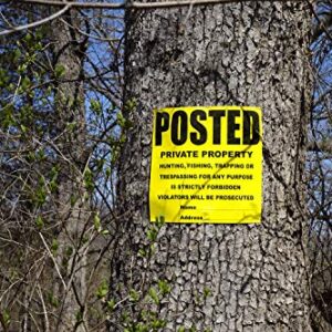 WristCo Posted Sign Yellow Private Property for outdoors - 11" x 11" 100 per Pack weatherproof tear-resistant Tyvek high visibility for warning no trespassing hunting fishing trapping