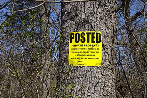 WristCo Posted Sign Yellow Private Property for outdoors - 11" x 11" 100 per Pack weatherproof tear-resistant Tyvek high visibility for warning no trespassing hunting fishing trapping