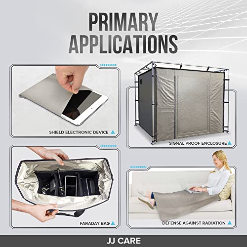 JJ CARE Faraday Fabric [Pack of 2, 44" x 39" Faraday Cloth + 1" x 24" Long Faraday Tape + Instructions] - Military Grade Shielding Fabric from Signals, Bluetooth, GPS, Signal Blocker, WiFi Jammer