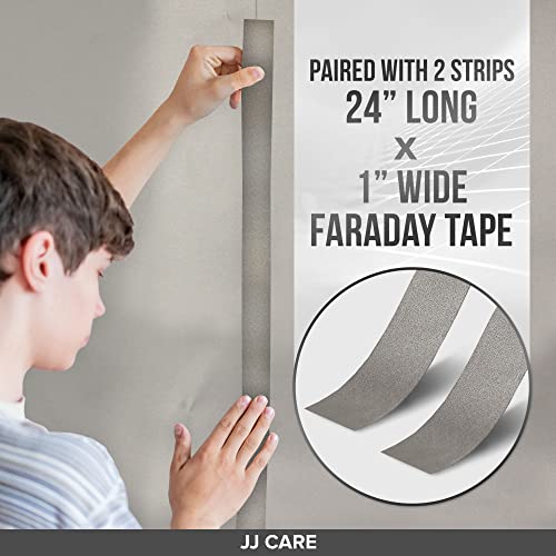 JJ CARE Faraday Fabric [Pack of 2, 44" x 39" Faraday Cloth + 1" x 24" Long Faraday Tape + Instructions] - Military Grade Shielding Fabric from Signals, Bluetooth, GPS, Signal Blocker, WiFi Jammer