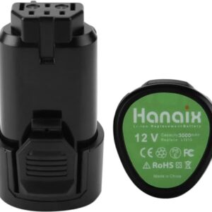 Hanaix 2 Pack 3.0Ah Li-ion Replacement Battery for Ridgid 12v Battery R82007 R82008 R82009 R82048 R82049 R86048 AC82008 AC82049 AC82048 AC82059 130188001 130219001 130446011