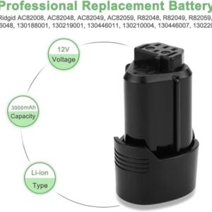 Hanaix 2 Pack 3.0Ah Li-ion Replacement Battery for Ridgid 12v Battery R82007 R82008 R82009 R82048 R82049 R86048 AC82008 AC82049 AC82048 AC82059 130188001 130219001 130446011