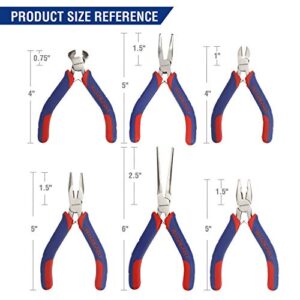 WORKPRO 6-piece Mini Pliers Set - Needle Nose, Diagonal, Long Nose, Bent Nose, End Cutting and Linesman, for Making Crafts, Repairing Electronic Devices, with Pouch