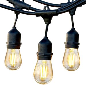 brightech ambience pro - waterproof led outdoor string lights - hanging, dimmable 2w vintage edison bulbs - 48 ft commercial grade patio lights create cafe ambience in your backyard