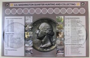 u.s. washington quarter hunting and collecting 11" x 17" coin roll laminated mat