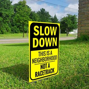 Bigtime 2 X Slow Down Sign 16" x 12" - Double-Sided Kids At Play Signs with Metal H-Stake for Neighborhoods - Durable & Funny Slow Man Sign for Ensuring Child Safety - Thoughtful Gift Idea