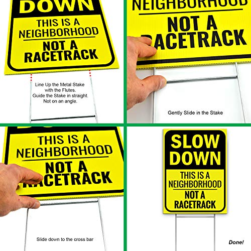 Bigtime 2 X Slow Down Sign 16" x 12" - Double-Sided Kids At Play Signs with Metal H-Stake for Neighborhoods - Durable & Funny Slow Man Sign for Ensuring Child Safety - Thoughtful Gift Idea