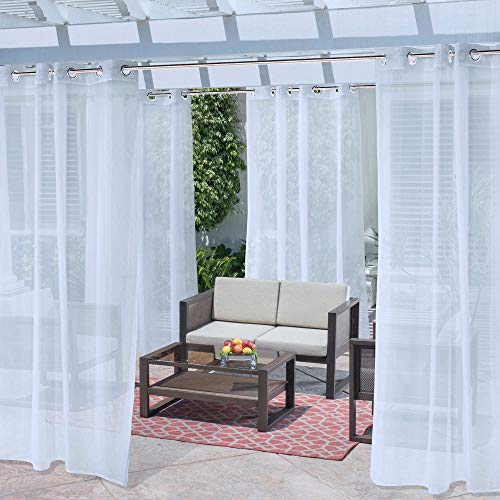 RYB HOME Outdoor Sheer Curtain for Patio, Grommet Top Sheer White Outdoor Curtain for Pergola, Outdoor Indoor Privacy Voile Drape, 1 Panel, Wide 54 by Long 84 Inch