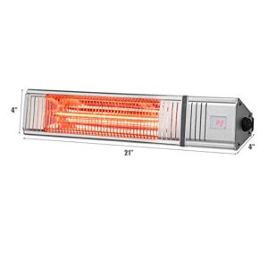 COSTWAY Wall-Mounted Patio Heater, 750W/1500W Infrared Heater with 9-Level Adjustable, 24H Timer, Auto Shut Off, Remote Control, Install Multi-Angle Adjustment, Outdoor Heater for Garage, Home