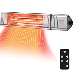 COSTWAY Wall-Mounted Patio Heater, 750W/1500W Infrared Heater with 9-Level Adjustable, 24H Timer, Auto Shut Off, Remote Control, Install Multi-Angle Adjustment, Outdoor Heater for Garage, Home