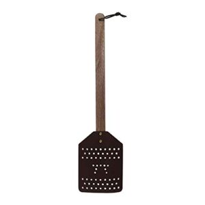outset acacia wood and leather heavy duty, extra large fly swatter, brown