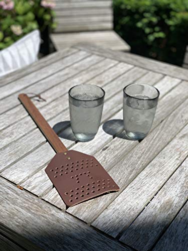 Outset Acacia Wood and Leather Heavy Duty, Extra Large Fly Swatter, Brown