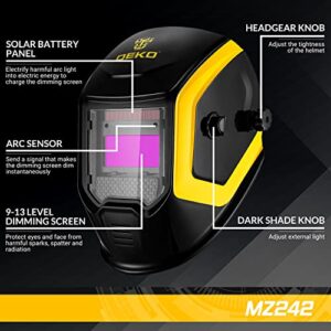 DEKOPRO Solar Powered Welding Helmet Auto Darkening Welder Mask Diversify Design Adjustable Shade Range 4/9-13 for MIG TIG Arc Welding Machine