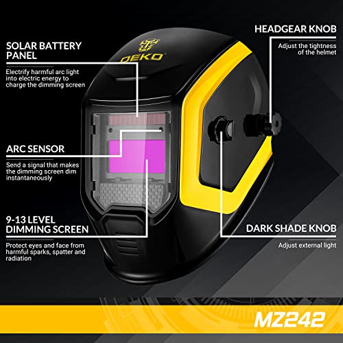 DEKOPRO Solar Powered Welding Helmet Auto Darkening Welder Mask Diversify Design Adjustable Shade Range 4/9-13 for MIG TIG Arc Welding Machine
