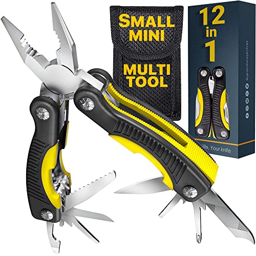 Mini Multitool Knife 12 in 1 - Small Pocket Multi Tool with Knife and Pliers - Best Small Utility Multi Purpose All in One Tools for Men Women - Best Gear Accessory for EDC Work Camping Hiking 2229