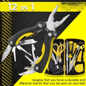 Mini Multitool Knife 12 in 1 - Small Pocket Multi Tool with Knife and Pliers - Best Small Utility Multi Purpose All in One Tools for Men Women - Best Gear Accessory for EDC Work Camping Hiking 2229