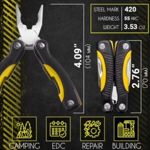 Mini Multitool Knife 12 in 1 - Small Pocket Multi Tool with Knife and Pliers - Best Small Utility Multi Purpose All in One Tools for Men Women - Best Gear Accessory for EDC Work Camping Hiking 2229