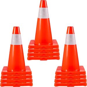 vevor 12pack 18" traffic cones, safety road parking cones pvc base, orange traffic cone with reflective collars, hazard construction cones for home traffic parking