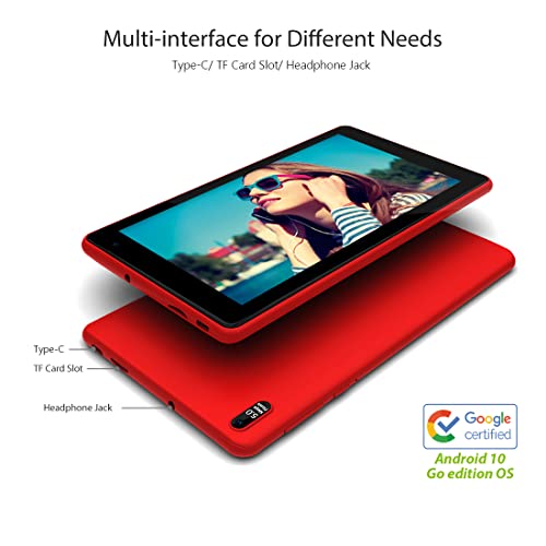 EGOTEK [Updated] 7 Inch WiFi Tablet, Android 10 GMS Certified OS, 2.5D Glass Touch Screen, Support WiFi 6 802.11 ax,1.5GHz Quad Core, 2GB+32GB, Fast Speed, Long Life Battery, Free Leather Case(Red)