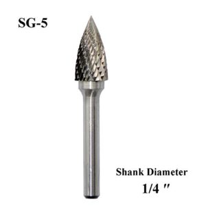 SG-5 Tungsten Carbide Burr Rotary File Pointed Tree Shape Double Cut with 1/4''Shank for Die Grinder Drill Bit