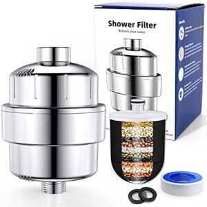15 stage activated carbon shower head filter for hard water remove chlorine and fluoride - reduces dry itchy skin improves the condition of skin hair and nails - filter cartridges