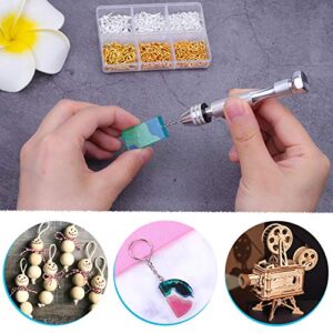 Pin Vise for Resin Casting Molds, Shynek Hand Drill for Jewelry Making Resin Tools Includes 1Pcs Push Hand Drill 10Pcs Drill Bits 480Pcs Eye Screws for DIY Keychain (Gold+Silver)