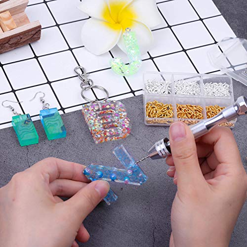 Pin Vise for Resin Casting Molds, Shynek Hand Drill for Jewelry Making Resin Tools Includes 1Pcs Push Hand Drill 10Pcs Drill Bits 480Pcs Eye Screws for DIY Keychain (Gold+Silver)