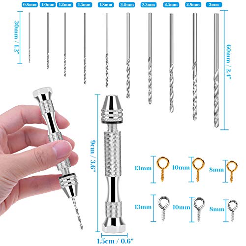 Pin Vise for Resin Casting Molds, Shynek Hand Drill for Jewelry Making Resin Tools Includes 1Pcs Push Hand Drill 10Pcs Drill Bits 480Pcs Eye Screws for DIY Keychain (Gold+Silver)