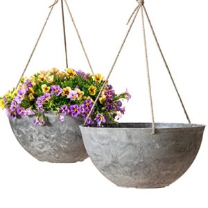la jolie muse large hanging planters for indoor outdoor plants, hanging flower pots marble pattern (13.2 inch,set of 2)