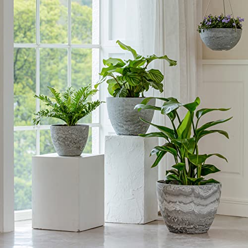 LA JOLIE MUSE Large Hanging Planters for Indoor Outdoor Plants, Hanging Flower Pots Marble Pattern (13.2 Inch,Set of 2)