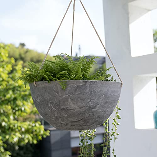 LA JOLIE MUSE Large Hanging Planters for Indoor Outdoor Plants, Hanging Flower Pots Marble Pattern (13.2 Inch,Set of 2)