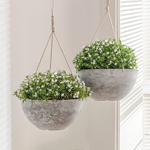 LA JOLIE MUSE Large Hanging Planters for Indoor Outdoor Plants, Hanging Flower Pots Marble Pattern (13.2 Inch,Set of 2)