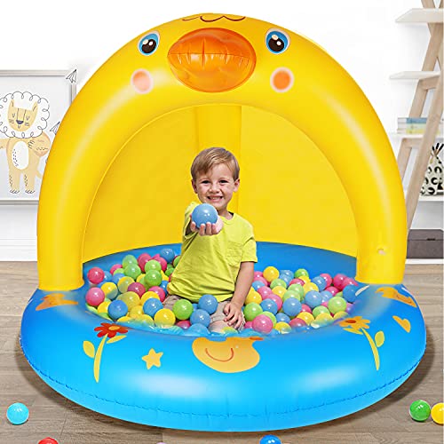 Inflatable Baby Pool with Canopy, Kiddie Splash Duck Pool with Sprinkler Outdoor Water Toys Summer Blow up Swimming Pool Outside Backyard Indoor Gift for Kid Toddlers Boy Girl Age 1-2 1-3 Year Old