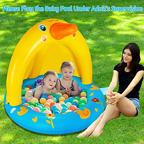 Inflatable Baby Pool with Canopy, Kiddie Splash Duck Pool with Sprinkler Outdoor Water Toys Summer Blow up Swimming Pool Outside Backyard Indoor Gift for Kid Toddlers Boy Girl Age 1-2 1-3 Year Old