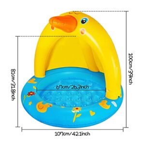 Inflatable Baby Pool with Canopy, Kiddie Splash Duck Pool with Sprinkler Outdoor Water Toys Summer Blow up Swimming Pool Outside Backyard Indoor Gift for Kid Toddlers Boy Girl Age 1-2 1-3 Year Old