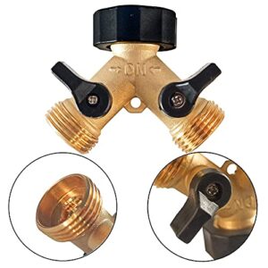 Hourleey Brass Garden Hose Splitter 2 Way, 3/4 Inch Hose Connector Tap Splitter, Hose Y Splitter, Hose Spigot Adapter 2 Valves with Extra Rubber Washers (1)