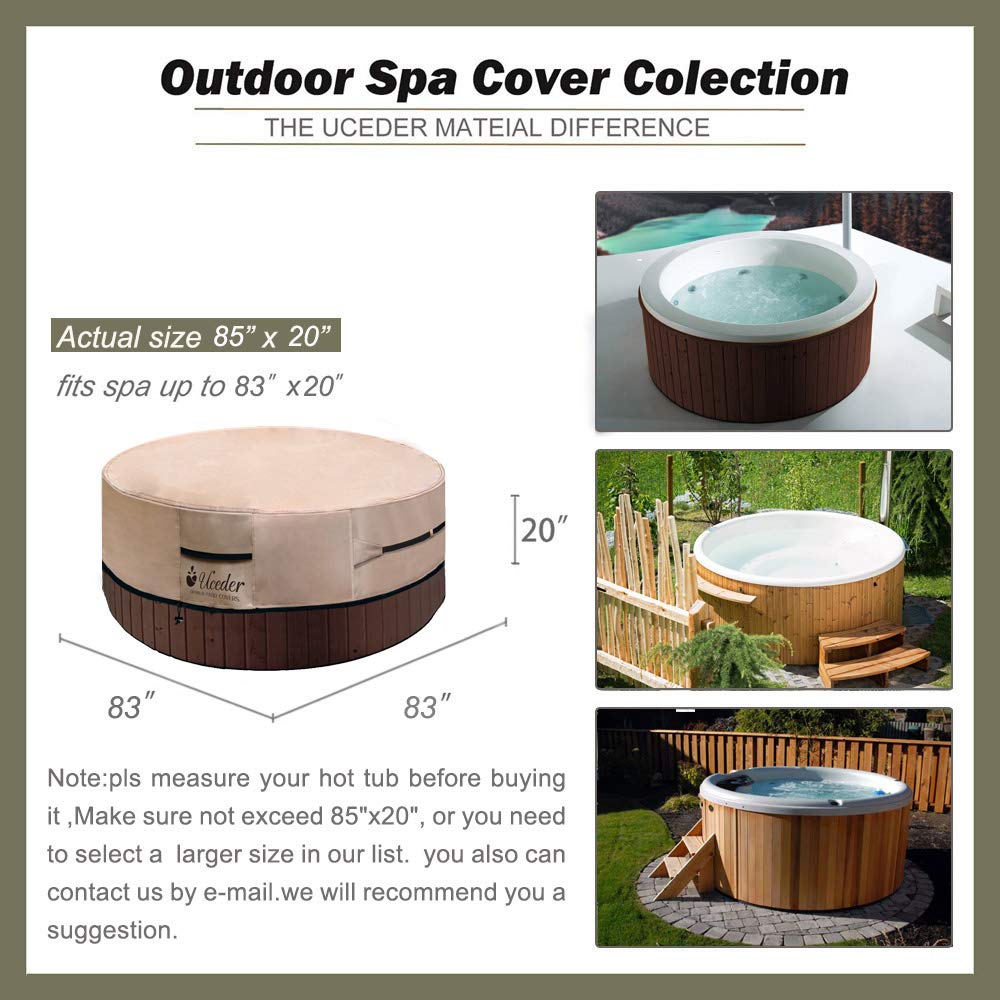 UCEDER Round Waterproof Hot Tub Cover -Outdoor Spa Cover Cap(Actual Size 85''x20'' Fit 83''x 20'') 600D Heavy Duty Polyester Hot Tub Cover Protector(Brown)