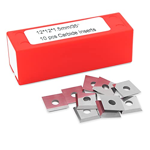 BINSTAK - K1215 - 12mm Square Corners Carbide Inserts 4 Edges (12mm lengthX12mm widthX1.5mm thick-35 Degree Cutting Angle), Pack of 10, Straight-Hole