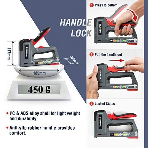 WORKPRO Staple Gun, 6-in-1, Manual Brad Nailer with 4000 Counts Staples, Upholstery Stapler Nail Gun for Fixing Material, Decoration, Carpentry, Furniture, Doors and Windows