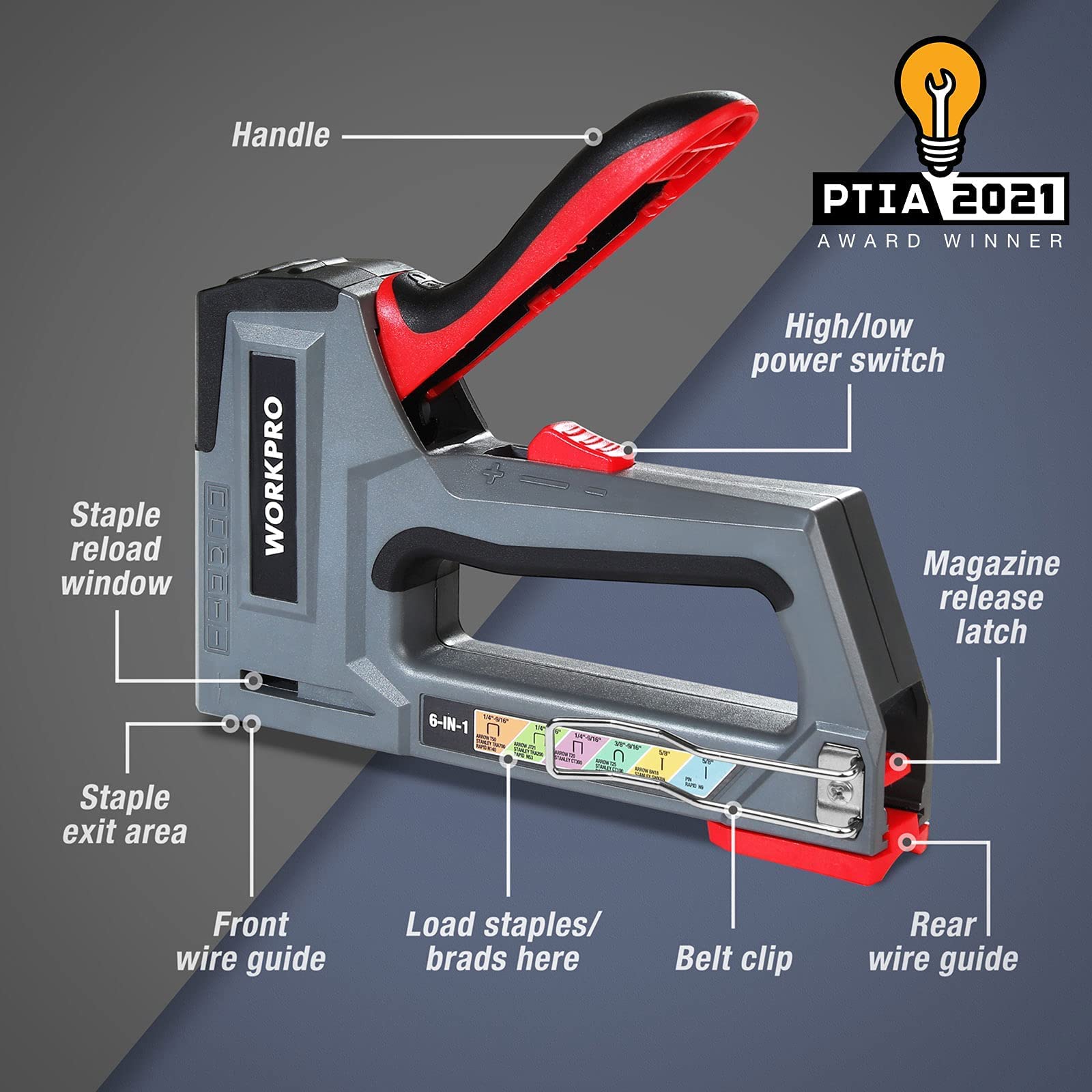 WORKPRO Staple Gun, 6-in-1, Manual Brad Nailer with 4000 Counts Staples, Upholstery Stapler Nail Gun for Fixing Material, Decoration, Carpentry, Furniture, Doors and Windows