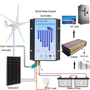 Pikasola Hybrid Wind Controller and Solar Controller for 12V/24V Battery Auto, 30A Hybrid Charge Controller for Off Grid Max 800W Wind Turbine Charge and 1000W Solar Panel with MCT Charging Function.