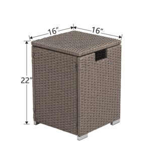COSIEST Outdoor Hideaway Wicker Grey Tank Table for Gas Fire Pits, Hides Standard 20 Gallon 16-inch Propane Tank Cover
