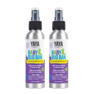 yaya organics baby bug ban – all-natural, proven effective repellent for babies, kids and sensitive skin (4 ounce spray, 2-pack)