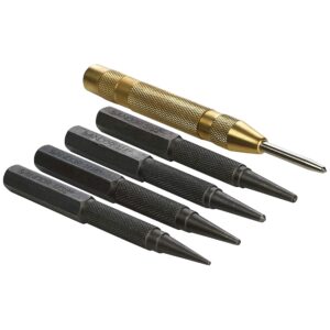 5-piece nail setter punches and center punch set with automatic brass center punch and zipper case
