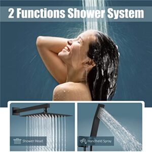 Aolemi Matte Black 10 Inch Rainfall Shower System Shower Head Combo Set with Handheld Shower Rough-In Valve Included Bathroom Shower Wall Mount Mixer Faucet