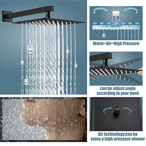 Aolemi Matte Black 10 Inch Rainfall Shower System Shower Head Combo Set with Handheld Shower Rough-In Valve Included Bathroom Shower Wall Mount Mixer Faucet